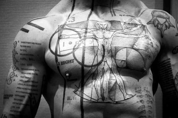 Vitruvian Man Abstract Mens Chest Tattoos