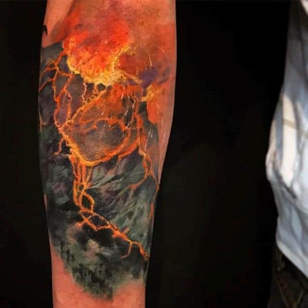 Volcano Tattoos Male On Inner Forearm