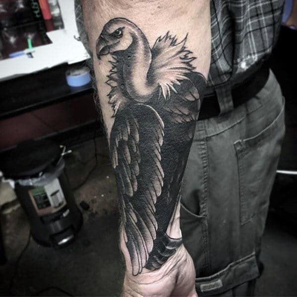 Vulture Outer Forearm Shaded Tattoos For Guys