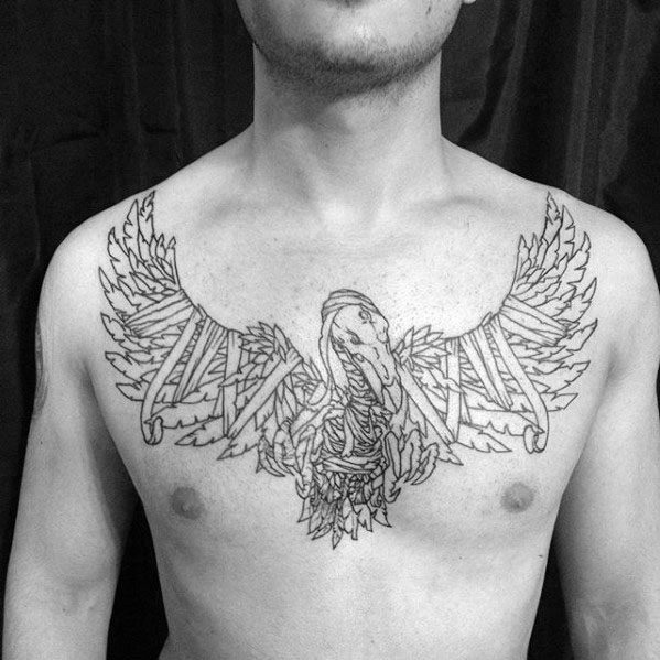 Vulture With Ribbon Guys Unique Chest Tattoo
