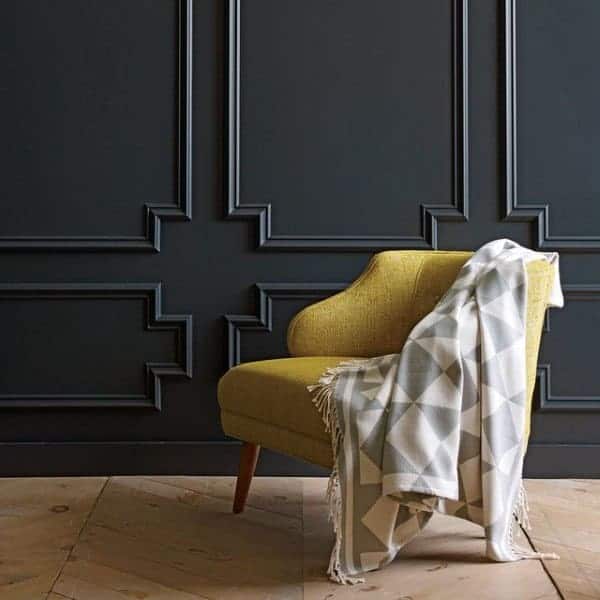 gray panel wainscoting yellow accent chair