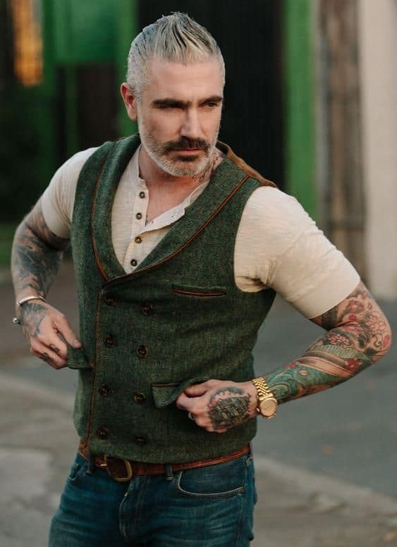 double breasted griffith park tweed waistcoat