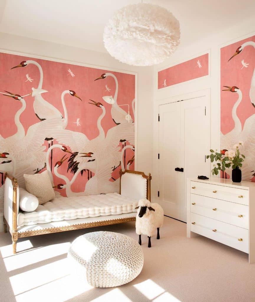 swan wallpaper in simple kids room