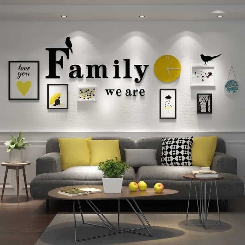 modern living room gray sofa two coffee tables