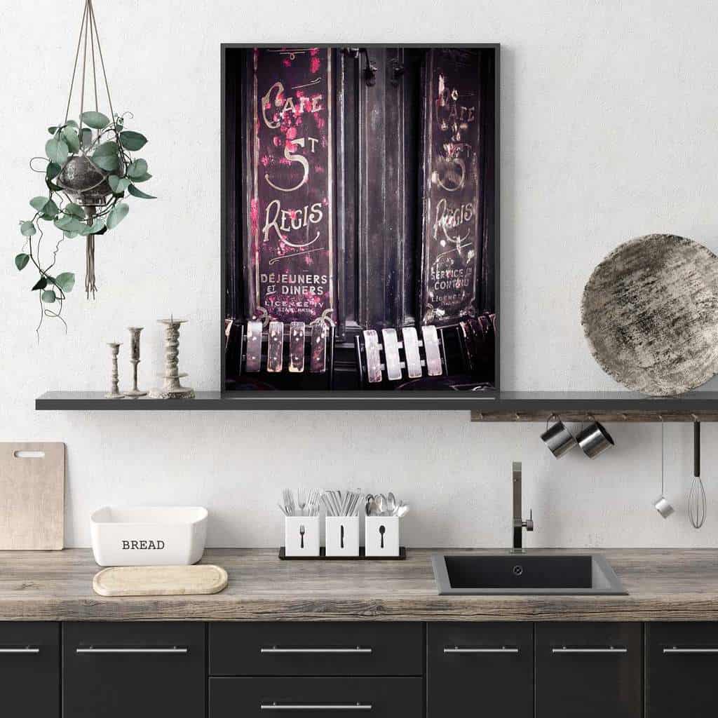 kitchen shelf with candlesticks and bowl