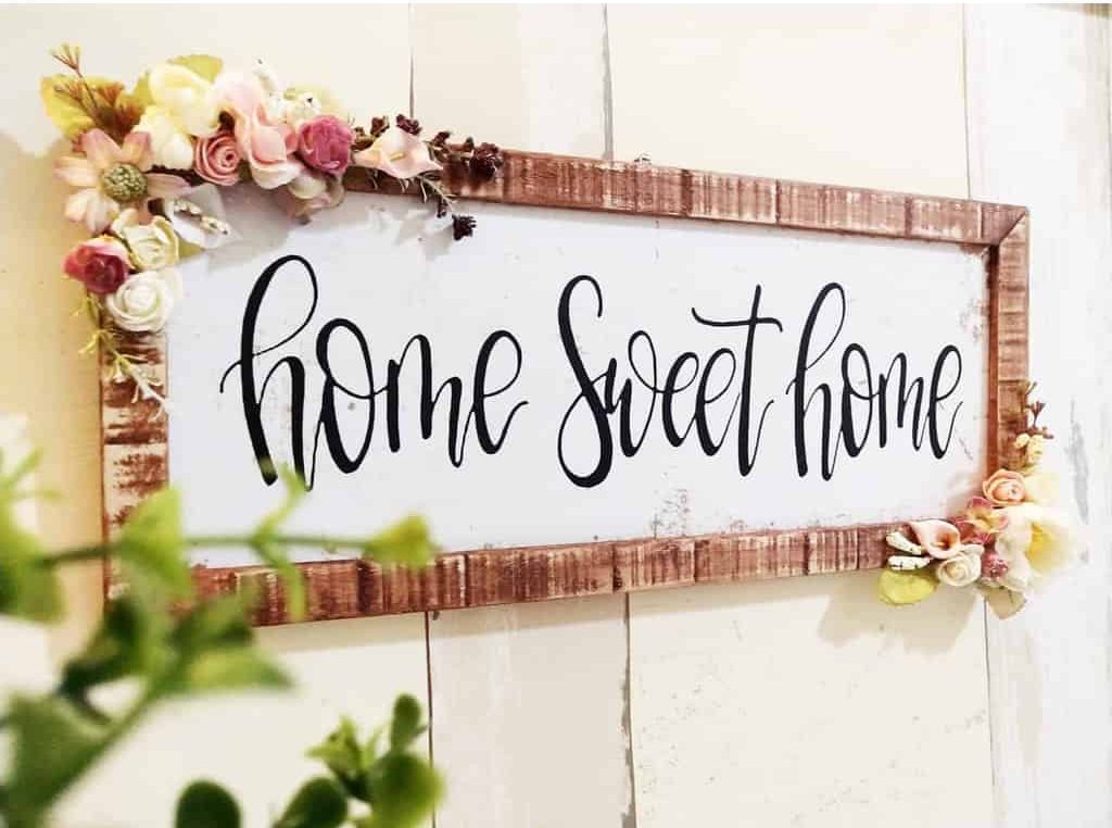 home sweet home wood sign with flowers