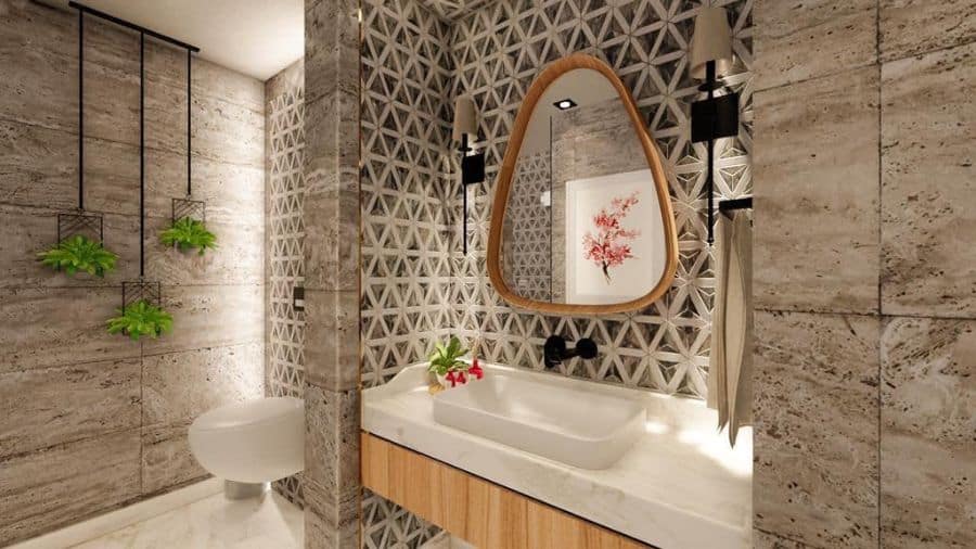luxury gray tile powder room 