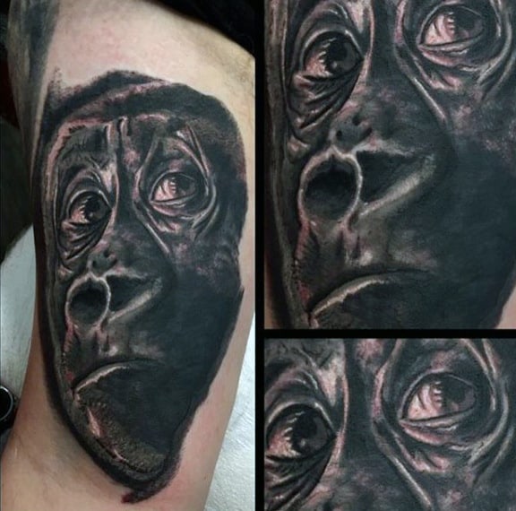 Wandering Eyes Guys Gorilla Tattoos On Bicep Of Man