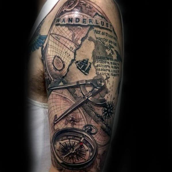 Wanderlust Travel Themed Mens Half Sleeve Tattoos