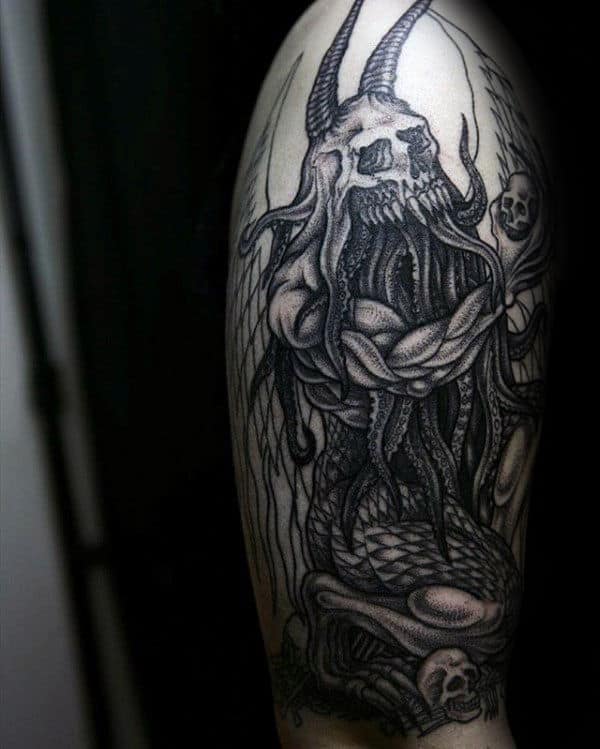 Warrior Cthulhu Skull Mens Arm Tattoos