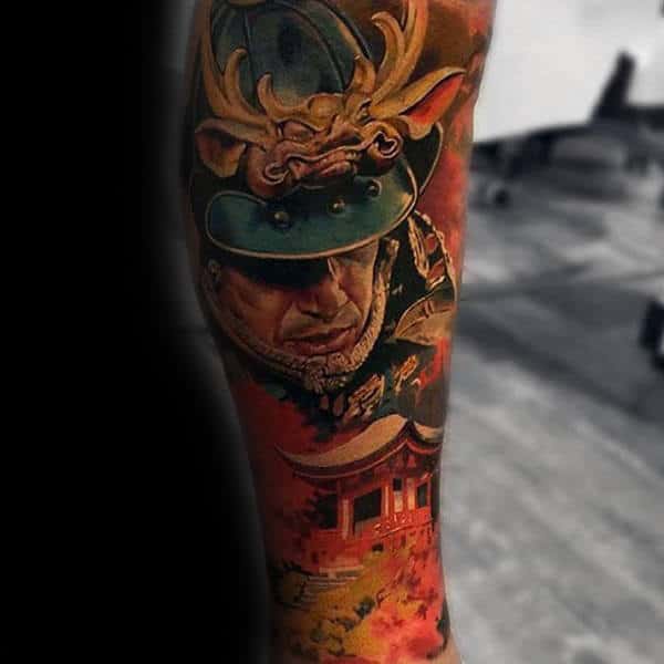 Warrior Insane Guys Colorful Sleeves Tattoos