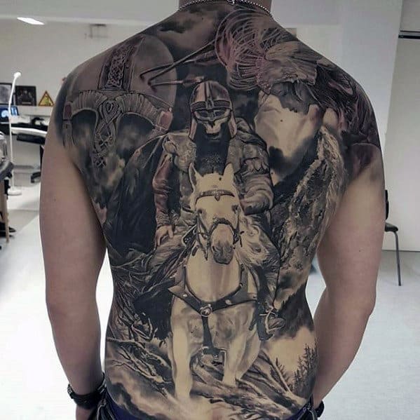 Warrior Riding Horse Guys Manly Cool Back Tattoos