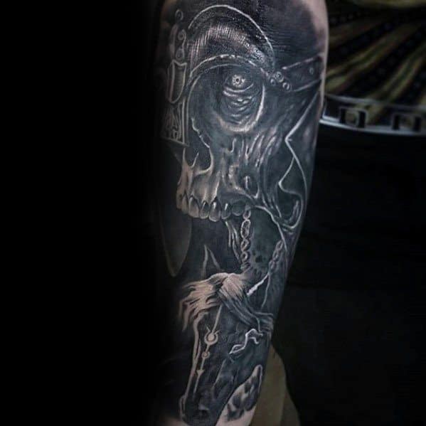 Warrior Skull Guys Unique Arm Sleeve Tattoo Designs