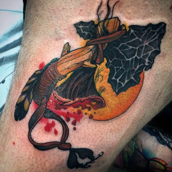 Warrior Tomahawk With Sun In Background Mens Arm Tattoo Ideas