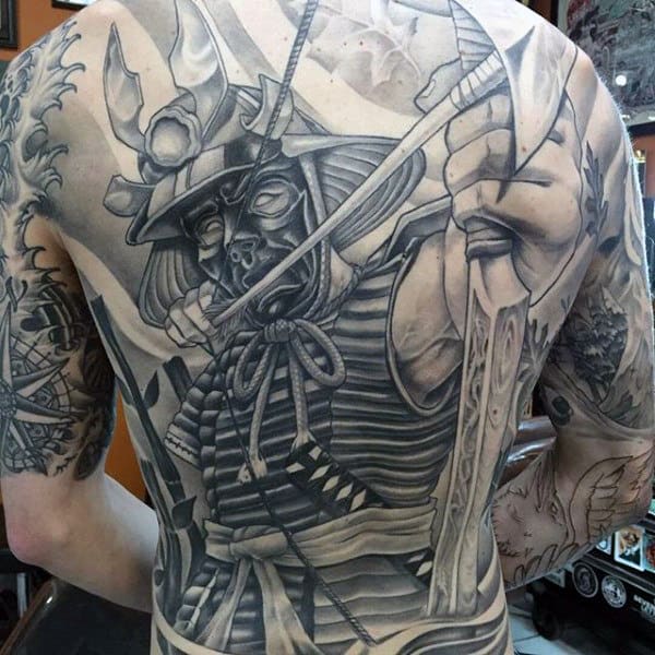 Warrior With Arrow And Bow Mens Crazy Full Back Shaded Tattoo