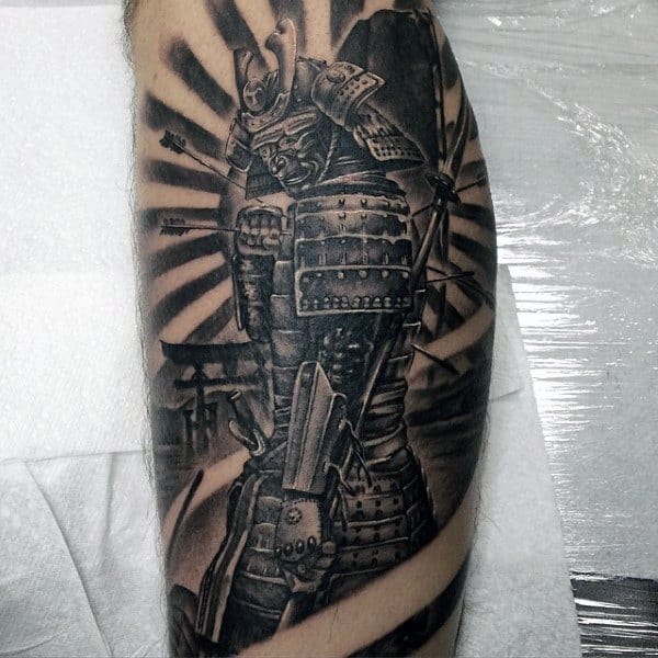 Warrior With Cold Steel Protection Tattoo Male Legs