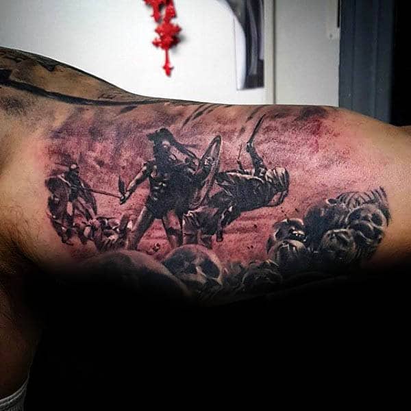 Warrior With Spear Mens Inner Arm Tattoos