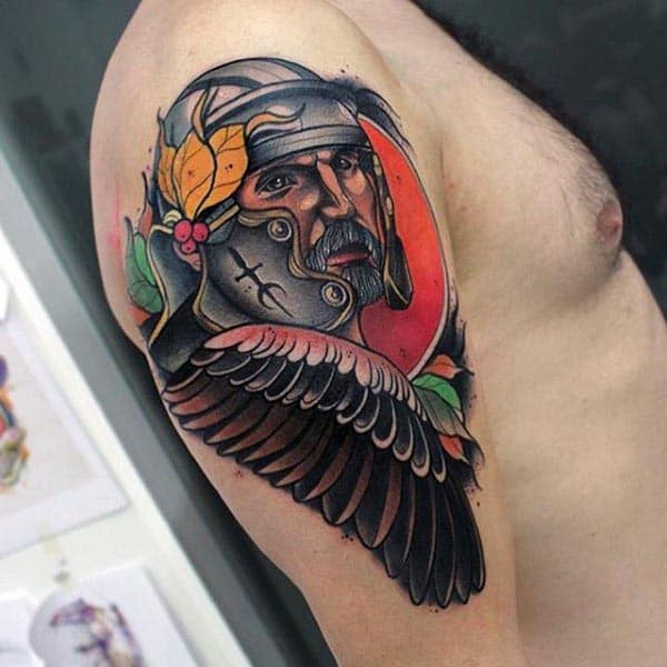 Warrior With Wing Cool Guys Arm Tattoos