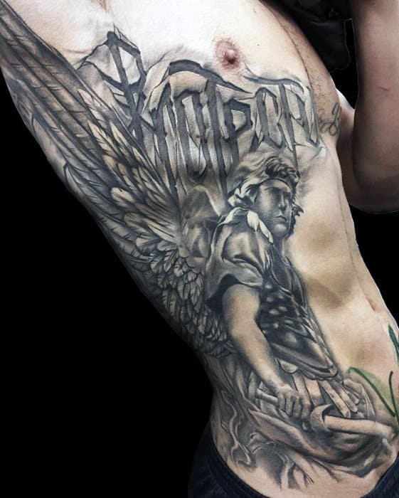 Warrior With Wings Unique Chest And Rib Cage Side Mens Tattoo