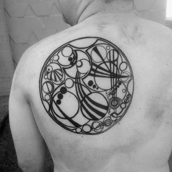 Watch Movement Circle Mens Upper Back Tattoo