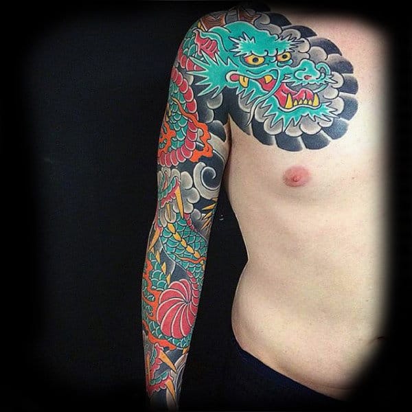 Watchful Dragon Tattoo Male Sleeves