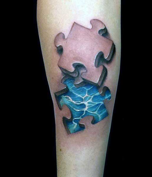 Water 3d Puzzle Peice Tattoo For Guys