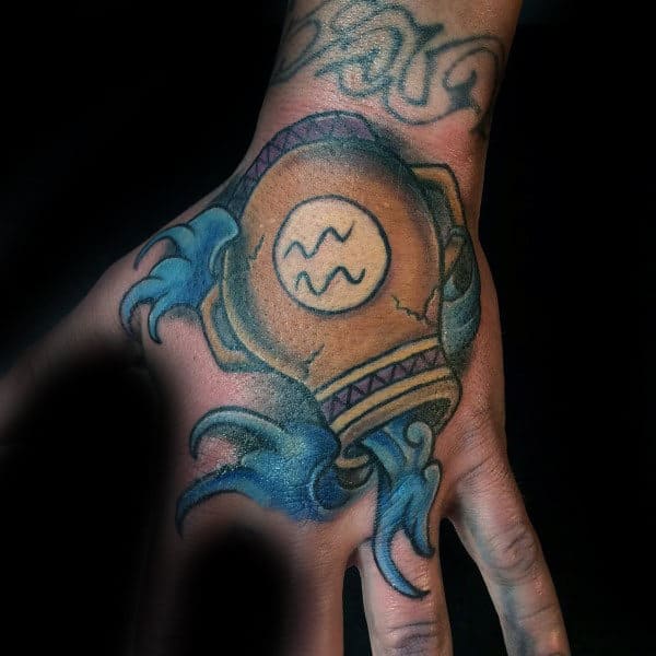 Water Carrier Male Aquarius Hand Tattoos