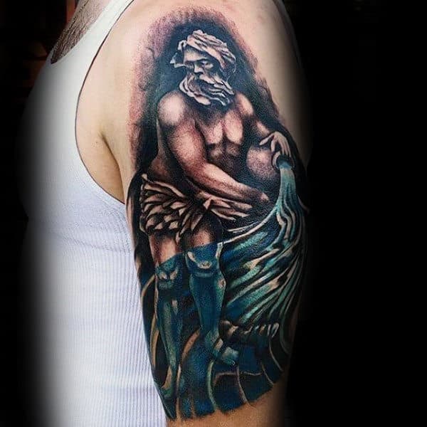 Water Carrier Mens Aquarius Shaded Upper Arm Tattoo
