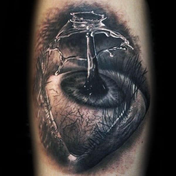 Water Droplet Splashing Eye Mens 3d Realistic Detailed Arm Tattoo