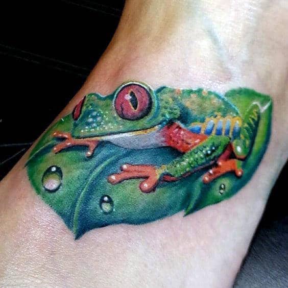 Water Droplets On Leaf With Frog Guys Realistic Arm Tattoos