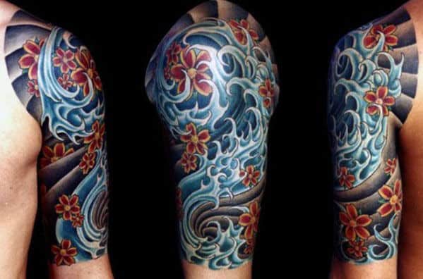 Water Waves Japanese Half Sleeve Tattoo Ideas For Men