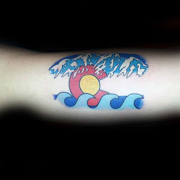 Water Waves With Mountains Colorado Guys Forearm Tattoos