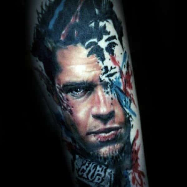 Watercolor Abstract Fight Club Guys Arm Tattoo Inspiration