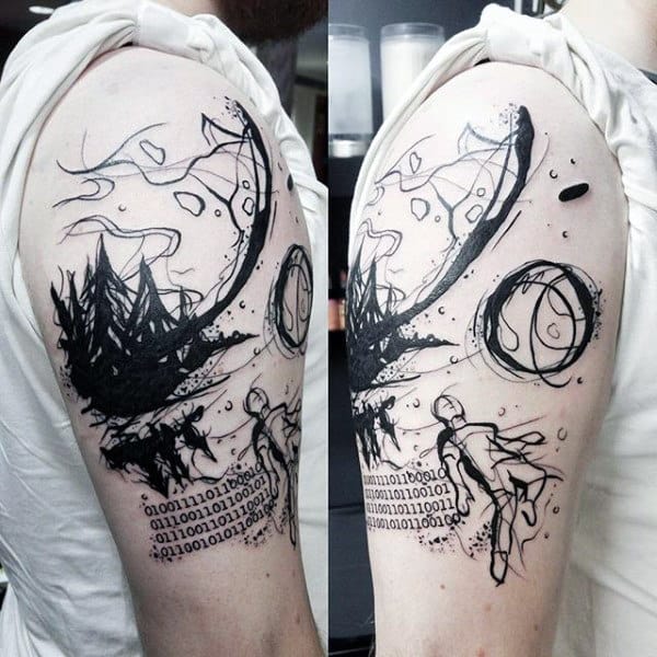 Watercolor Abstract Guys Binary Upper Arm Tattoos