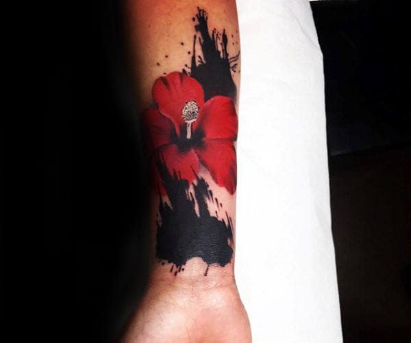 Watercolor Abstract Inner Forearm Hibiscus Tattoos For Men