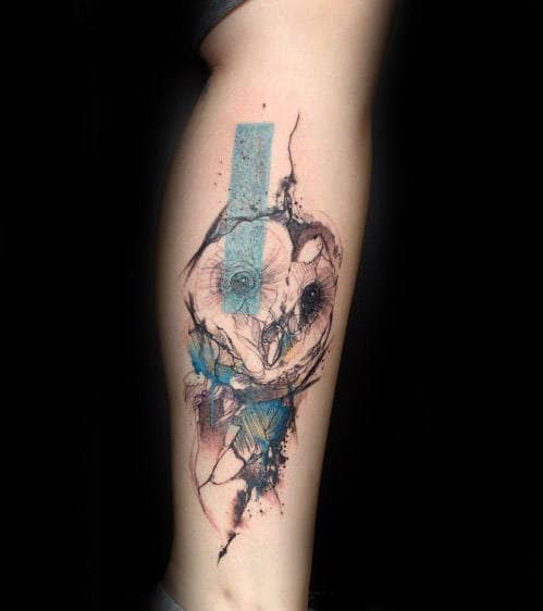 Watercolor Abstract Male Barn Owl Tattoos