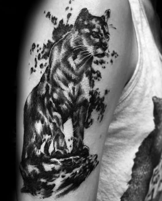 Watercolor Arm Guys Mountain Lion Tattoos