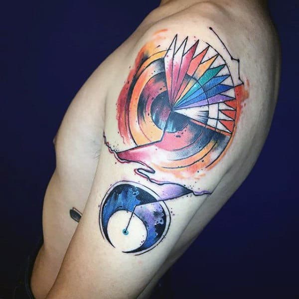 Watercolor Artistic Male Abstract Upper Arm Tattoos