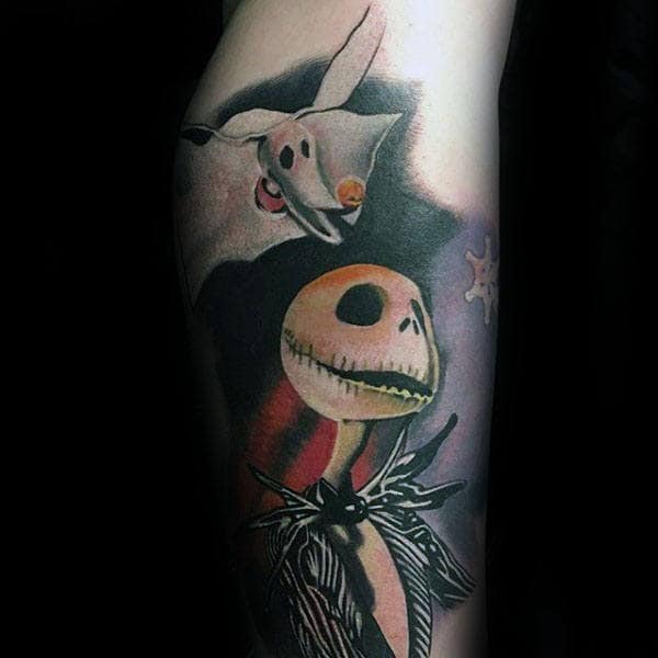Watercolor Background Night Before Christmas Male Jack And Zero Tattoos