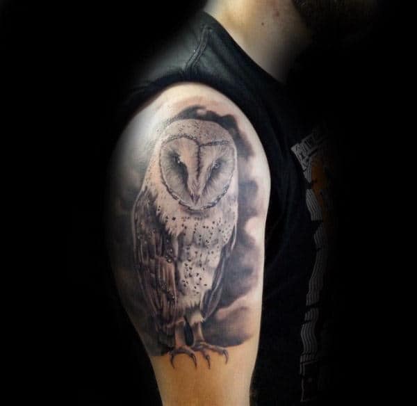 Watercolor Background With Barn Owl Mens Arm Tattoo Designs