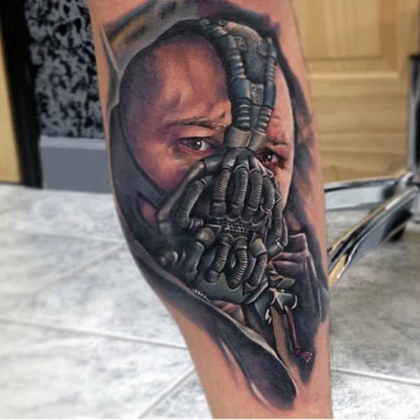 Watercolor Bane Dc Comics Leg Tattoo Ideas For Men