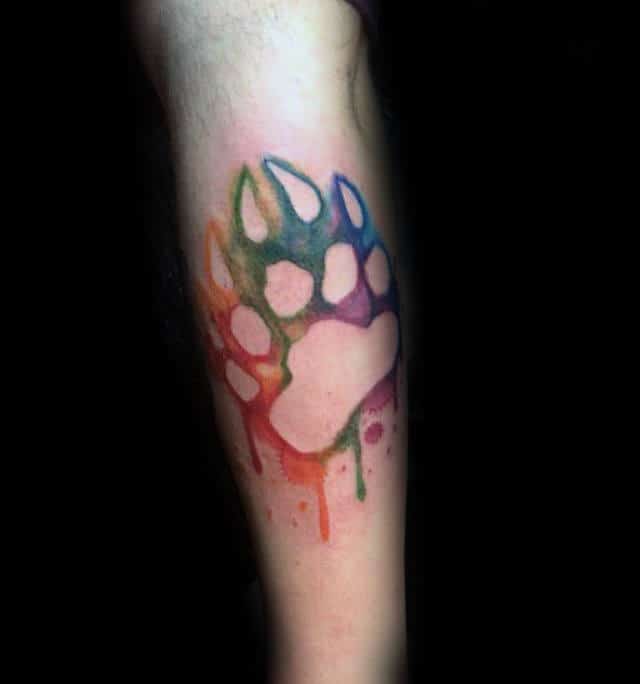 Watercolor Bear Claw Negative Space Male Forearm Tattoo Design Ideas