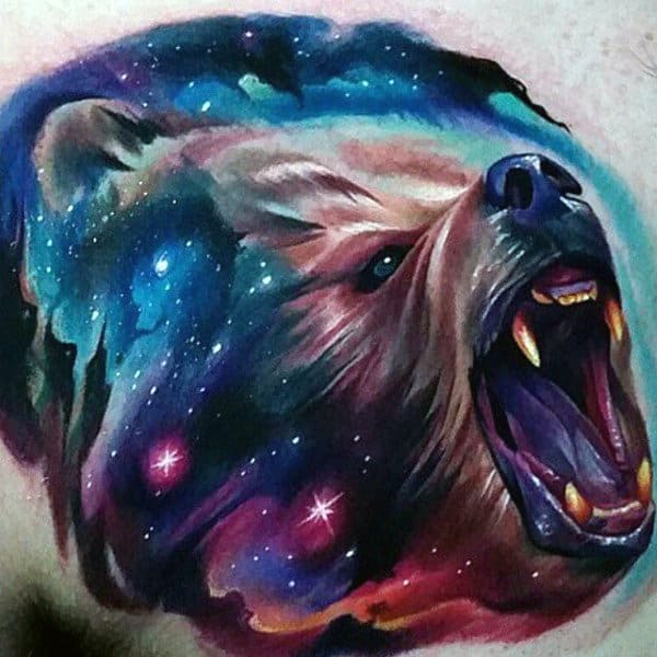 Watercolor Bear Universe Mens Modern Chest Tattoo