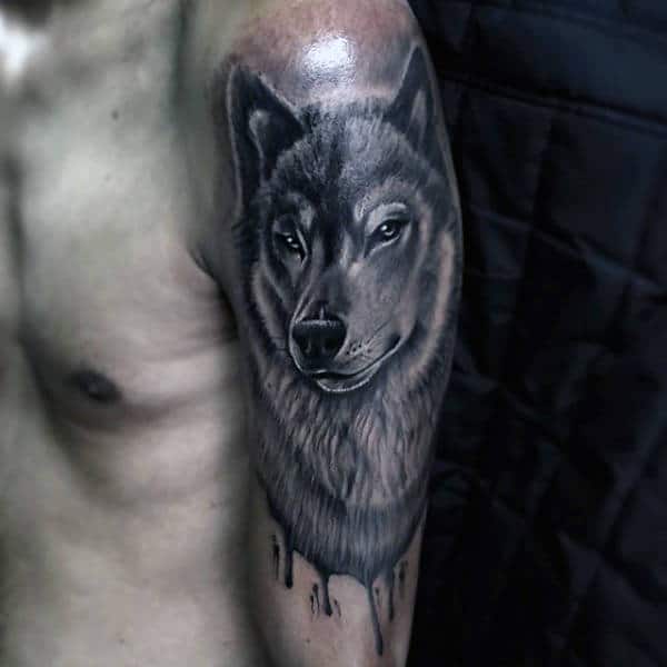 Watercolor Black Ink Wolf Arm Animal Tattoos For Guys