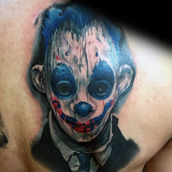 Watercolor Blue And White Ink Mens Clown Shoulder Blade Tattoos