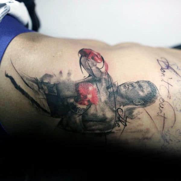 Watercolor Boxer With Red Gloves Mens Rib Cage Side Tattoos