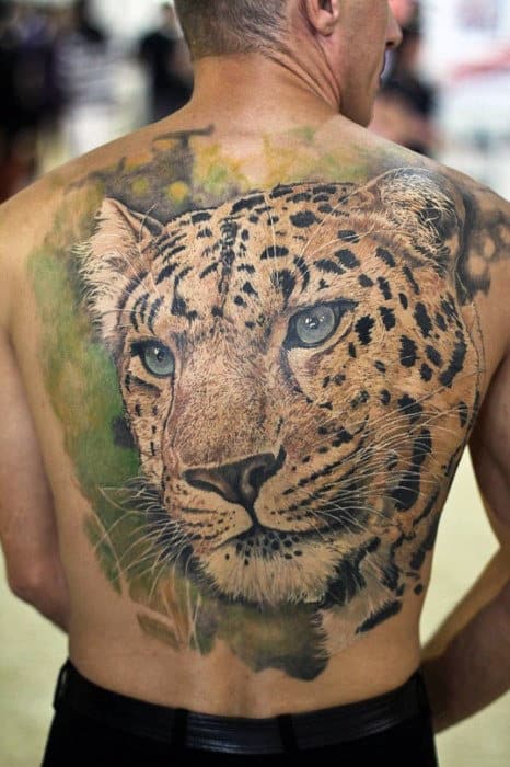Watercolor Cheetah Mens Full Back Tattoo Inspiration
