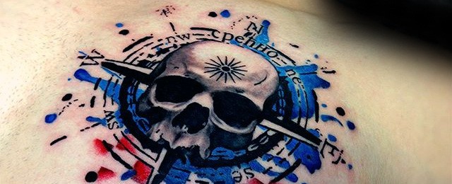 Watercolor Compass Tattoo Designs For Men