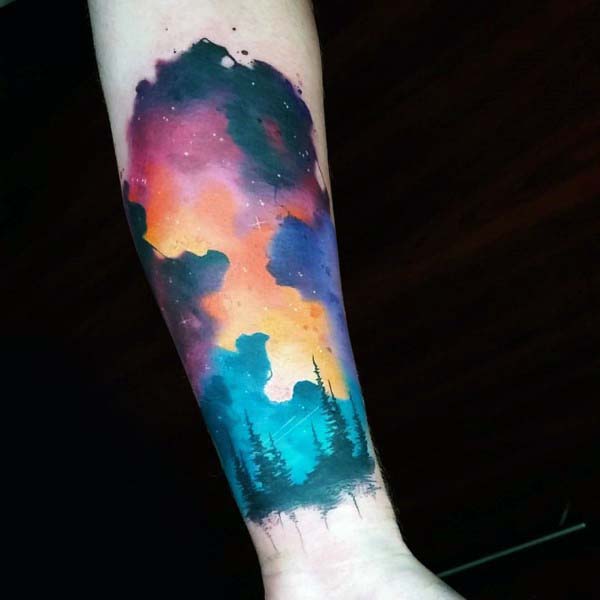 Watercolor Cool Creative Sky Tattoos For Guys On Inner Forearm