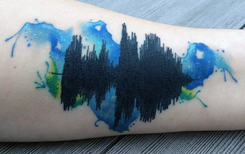 Watercolor Creative Soundwave Arm Tattoo On Man